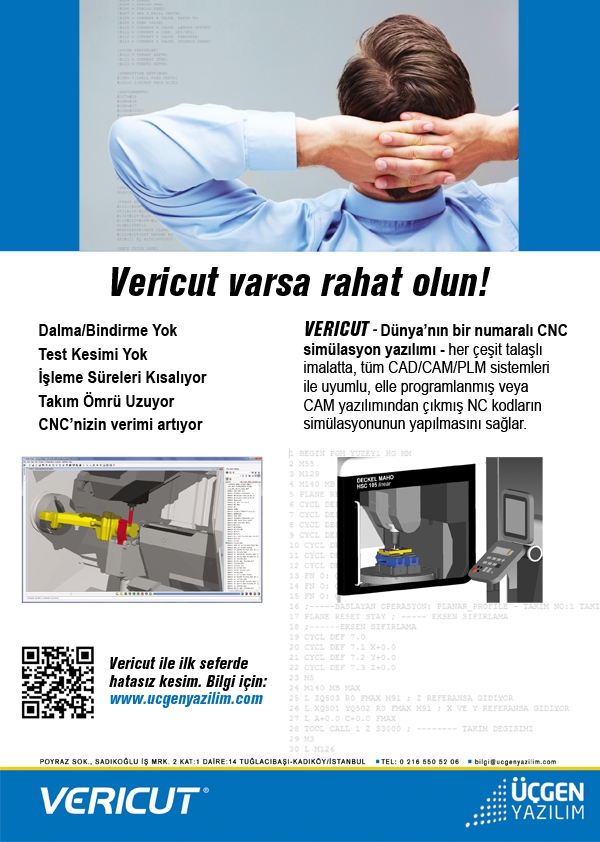 VERICUT, d&uuml;nyanın bir numaralı CNC sim&uuml;lasyon yazılımı!..